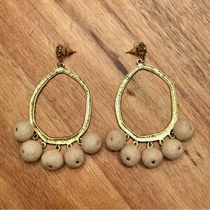 Yochi | Pom Pom Hoop Earrings | 3.5” Length